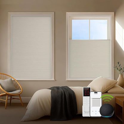 ZSTARR Motorized Skylight Shades Blackout Cellular Honeycomb Electric Blinds with Solar Panel Cordless Rechargeable with Remote for Roof and Slanted Windows Custom Size (Black Out Light Coffee)
