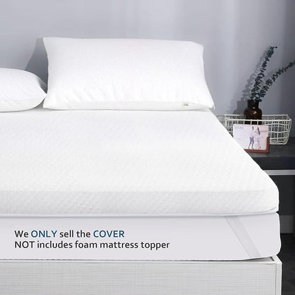 Twin XL Mattress Topper Cover 1-2 Inch, Removable Viscose Made From Bamboo Zippered Cover for Latex Topper, Extra Long Protector With Straps