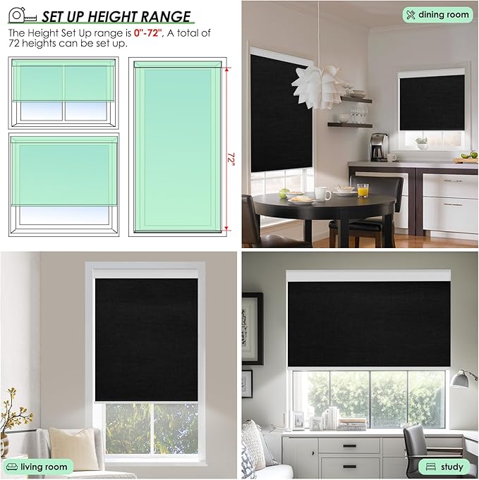 Smart Motorized Blinds with Remote Control, Blackout Roller Shades, Custom Smart Blinds with Valance, Cordless Electric Window Blinds & Automatic Shades (Black,34" Wx72 H)