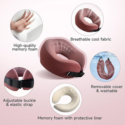 SPRFUFLY Super Soft Travel Pillow, 100% Memory Airplane Pillow with Sleep Mask and Ear Plugs, Breathable Removable Cover & Ergonomic Design - Essentials Neck Pillow for Airplane, Office & Home Use