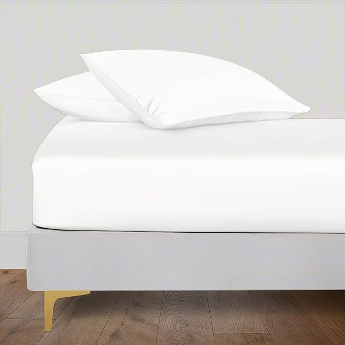 LINENWALAS Fitted Sheet Only Viscose Derived from Bamboo, Bottom Sheet for King Size Bed – 16” Deep Pocket, All Around Snug Fit – Cooling, Breathable, Soft, Hypoallergenic (White, King)