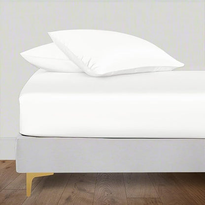 LINENWALAS Fitted Sheet Only Viscose Derived from Bamboo, Bottom Sheet for King Size Bed – 16” Deep Pocket, All Around Snug Fit – Cooling, Breathable, Soft, Hypoallergenic (White, King)