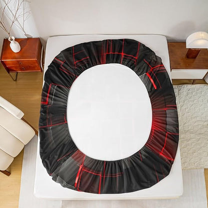 Manfei Abstract Sheet Set King Size, Modern Geometric Square Grid Bedding Set for Kids Boy Girl Room Decor, Red and Black Bed Sheet Set 4pcs with Deep Pocket Fitted Sheet + Flat Sheet + 2 Pillowcases