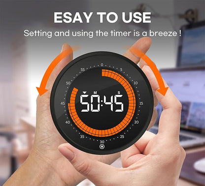 Visual Digital Timer - 60 Min Countdown & Count Up, Large LED Screen with Red Visual Disc, Magnetic Silent Timer for Kids, Seniors, Classroom, Kitchen Cooking, ADHD & Autism Productivity Tool