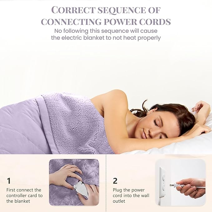 Thermee Micro Flannel Blanket Queen Size Heated Blanket with 10 settings, Programable Heating Blanket, Luxuriously Soft Heated Throw Blanket, Rapid Heating Thermal Blanket, Warm Blanket - Lilac