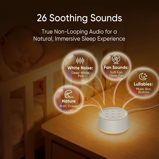 Kipcush White Noise Machine for Sleeping Baby Adults – Sound Machine with 8 Night Light Colors, Tap Control, 6 Timer Settings, Auto-Off & Memory, Portable Sleep Soother for Home & Travel
