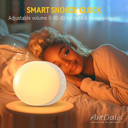 ANTDALIS Sunrise Alarm Clock for Heavy Sleepers Adults, Wake Up Light Dimmable Night Light for Kids Teens Bedroom Home Decor Girls Boys Women Gifts, 20 Color and Touch Control