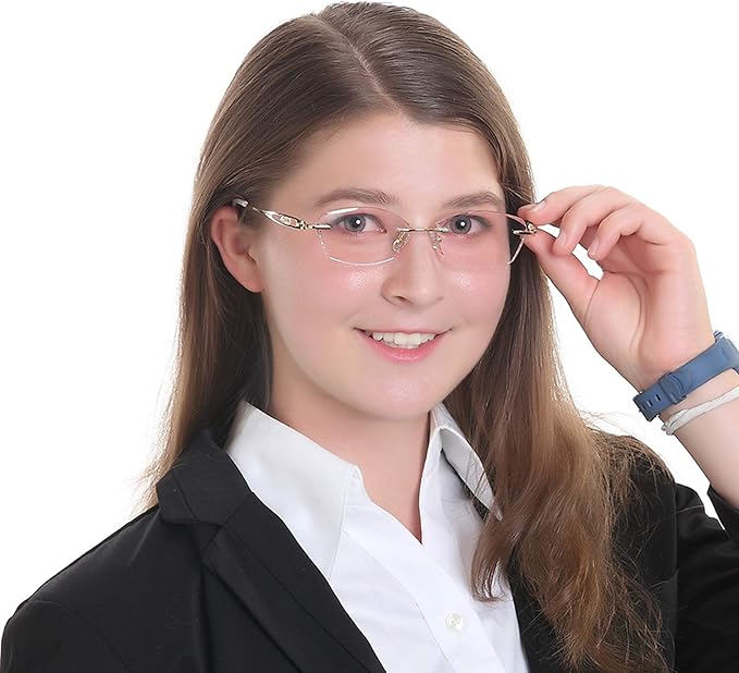 LifeArt Blue Light Blocking Glasses,Computer Reading Glasses,Rimless Frame Tinted Lens with Diamond,Stylish for Women (+2.50 Magnification)