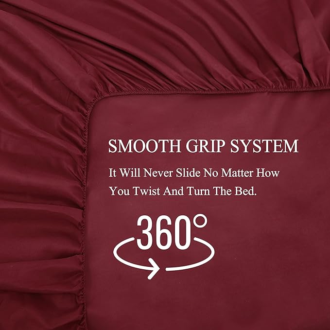 4 Piece Bed Sheet Set (Queen,Burgundy) 1 Flat Sheet,1 Fitted Sheet and 2 Pillow Cases,Brushed Microfiber Luxury Bedding with Deep Pockets