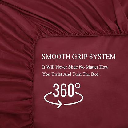 Bed Sheet Set- 3 Piece Bedding Sets(Twin,Burgundy) 1 Flat Sheet,1 Fitted Sheet and 1 Pillow Cases,100% Brushed Microfiber 1800 Luxury Bedding,Hypoallergenic,Soft & Fade Resistant