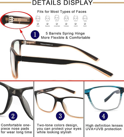 4-Pack Reading Glasses Blue Light Blocking for Men,Comfort Lightweight Eyeglasses Flexible Spring Hinge,Anti Eyestrain/Glare Filter UV Ray Computer Readers(2.0X)