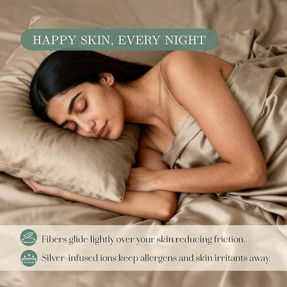 Eucalyptus Sheets - Infused with Silver for Anti-Odor, Softer Than Silk Fibers, More Cooling Than Cotton - Perfect for Hot Sleepers & Sensitive Skin - 100% Tencel Lyocell - Cali-King Sheet Set