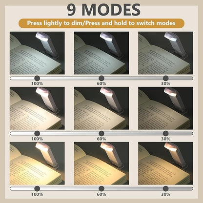 Retisee 12 Pack USB Rechargeable Book Light for Reading in Bed Foldable Clip on LED Booklight 3 Amber Colors &2 Brightness Dimmable Long Lasting Portable Bookmark Lamp for Book Lovers