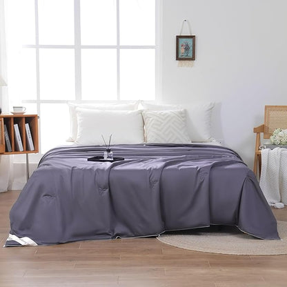 YOUR MOON Pure Mulberry Silk Comforter Twin Size for All Season,100% Natural Long Strand Silk Fill Duvet, Luxury Bedding, Noiseless Cotton Shell (Dark Gray)
