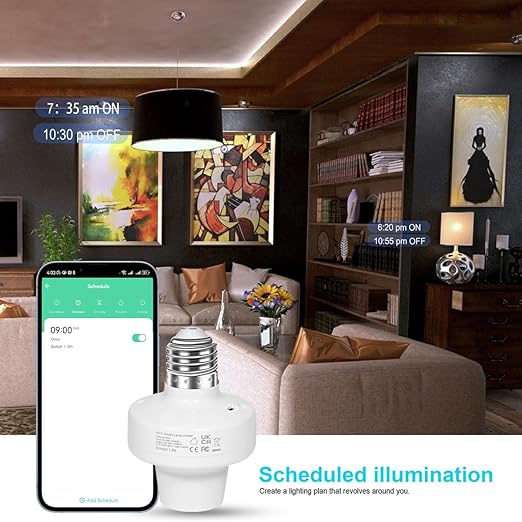 AICase Smart WiFi E27/E26 Light Socket, [2 Pack] Intelligent WLAN Home Remote Control Light Lamp Bulb Holder Compatible with Alexa and Google Home-White