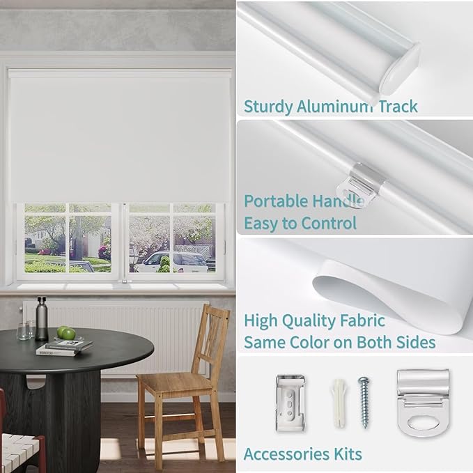 MYshade Blackout Cordless Roller Shades, Room Darkening Free-Stop Roll Up Blinds for Windows, Pull Down Blocking Blind for Home and Office, Easy to Install, 43.5" W X 72" H, White