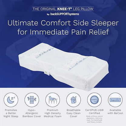 Back Support Systems Knee-T Leg Pillow Patented | High Resiliency Medical Quality Polyurethane Foam Knee Pillow for Sleeping, Back Pain Relief, Hip and Sciatica Pain, Side Sleepers (Pro)