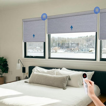Motorized Blinds for Windows - Hapadif Roller Window Shades with Remote, No-Drill Installation, Cordless Automatic Blackout Electric Blinds, Adjustable Height, Easy to Use (Grey, 24 x 72)