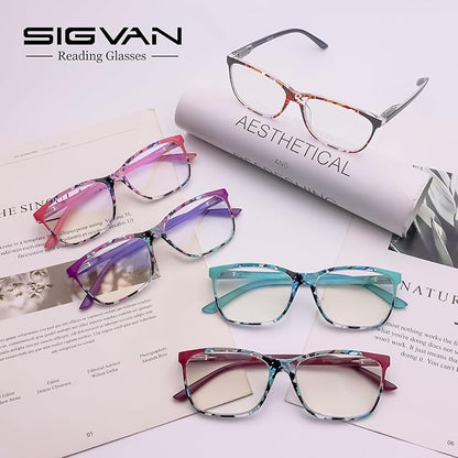 SIGVAN Ladies Reading Glasses Blue Light Blocking Spring Hinge Fashion Pattern Print Eyeglasses for Women
