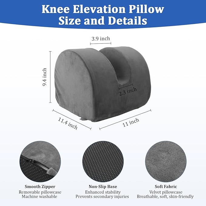 Knee Recovery Pillow for Post-Surgery with Memory Foam, Orthopedic Leg Positioning Pillow, Knees Support & Elevation Pillows, Ideal for Knee Replacement Recovery, Injury and Rest (Gray)