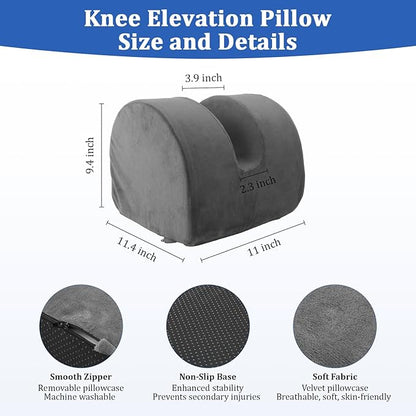 Knee Recovery Pillow for Post-Surgery with Memory Foam, Orthopedic Leg Positioning Pillow, Knees Support & Elevation Pillows, Ideal for Knee Replacement Recovery, Injury and Rest (Gray)