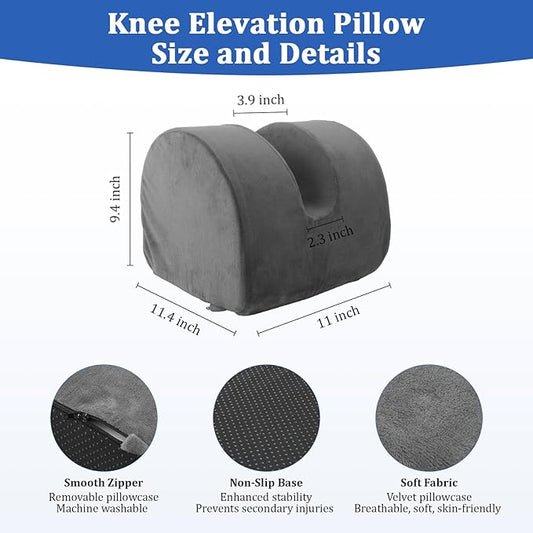 Knee Recovery Pillow for Post-Surgery with Memory Foam, Orthopedic Leg Positioning Pillow, Knees Support & Elevation Pillows, Ideal for Knee Replacement Recovery, Injury and Rest (Gray)