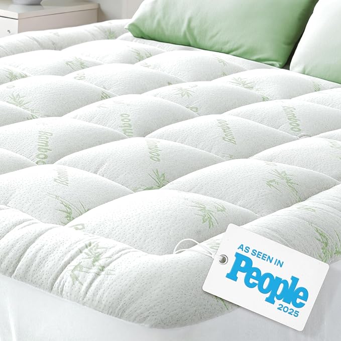 Ultra Soft California King Size Mattress Topper - Viscose Made from Bamboo Pillow Top Mattress Pad for Back Pain Relief - Naturally Cooling for Hot Sleepers, Green