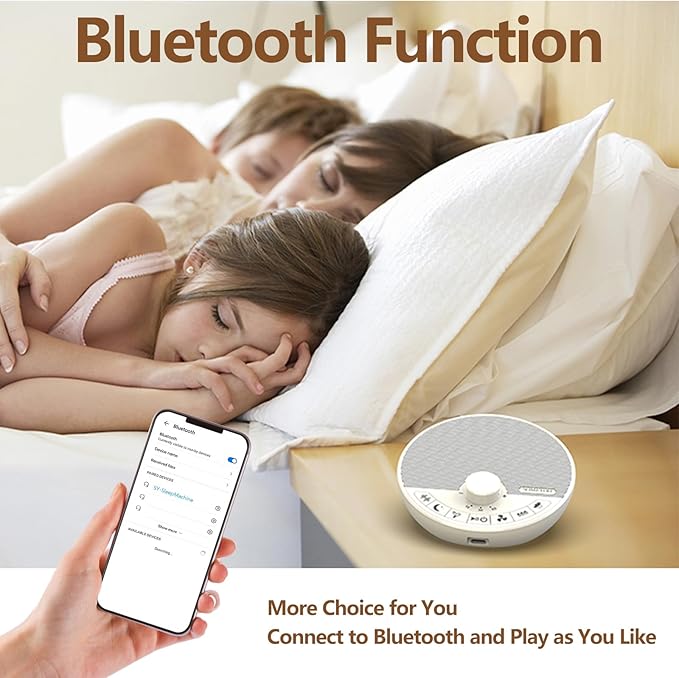 Portable White Noise Sound Machine with 18 Sleep Sounds, Battery Powered Bluetooth Function Knob Volume Control Sleep Timer, Travel White Noise Machine for Sleeping Adults Baby(White)