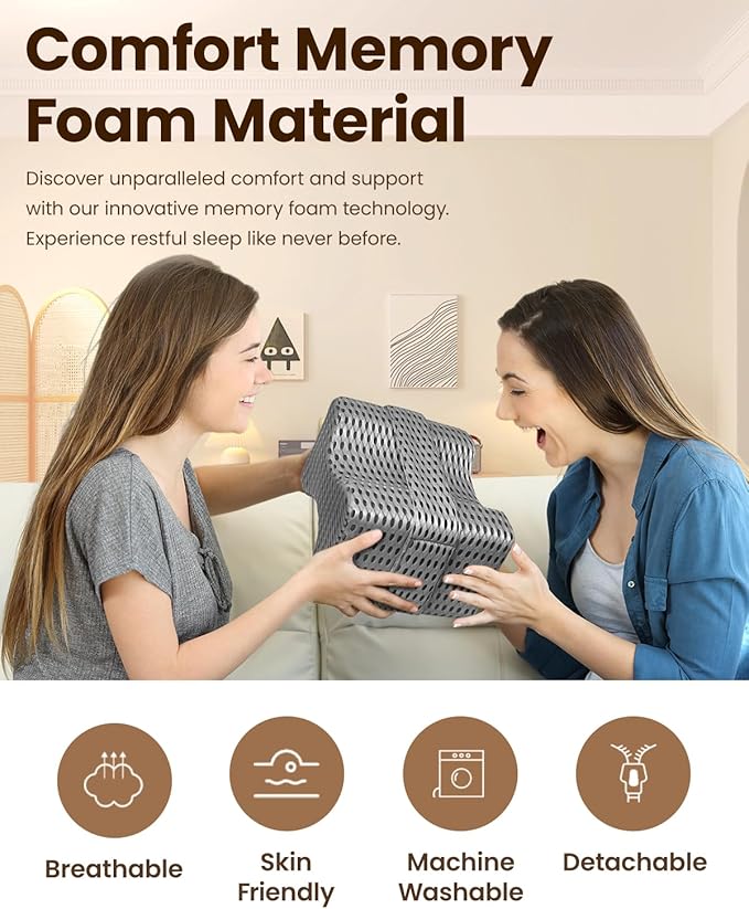 Knee Pillow for Side Sleepers with Strap, Memory Foam Leg Pillow for Side Sleeping with Replacement of Cover, Leg Elevation Pillow for Relief Twisted Spine, Sciatica, Joint, Hip, Surgery Pain
