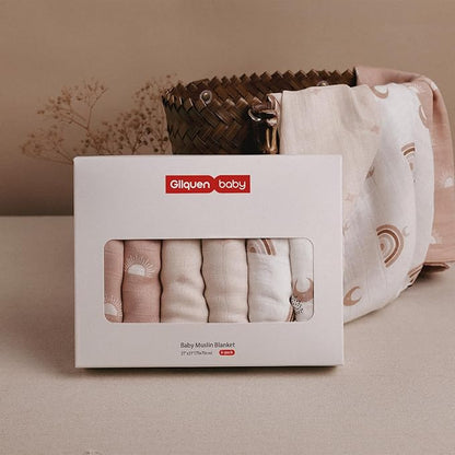 GLLQUEN BABY Receiving Blanket Boy Cotton Muslin Swaddle Blankets Girl Newborn Squares Breathable & Soft Thin Baby Blankets Cloths Double Absorbent Infant Swaddling Wrap - 6 Pack (Sun)