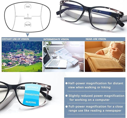 CLASAGA Progressive Multifocus Reading Glasses for Women, Pattern Print Blue Light Block Stylish Ladies Computer Readers