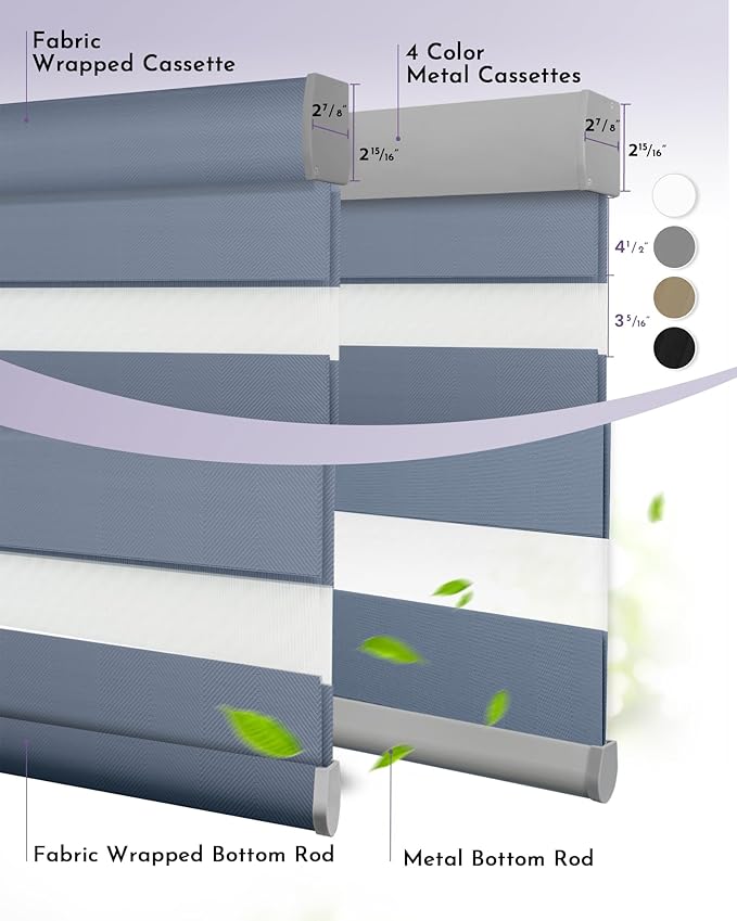Graywind Motorized Blinds with Remote, Smart Zebra Shades for Windows, Roller Blinds Compatible with Apple Homekit, Alexa, Google Home, Custom Size, Luxury Blue Grey