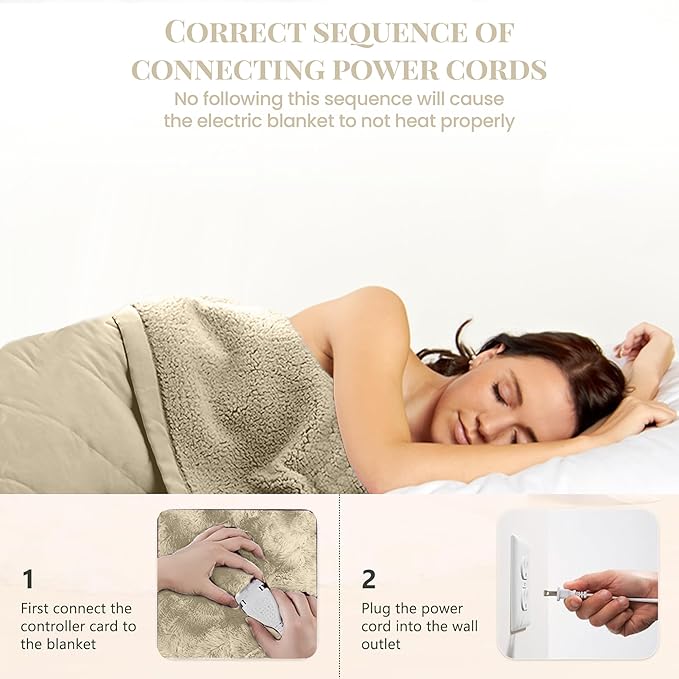 Thermee Micro Flannel Heated Blanket King Size - 10 Settings, Programmable, Rapid Heating - Tan