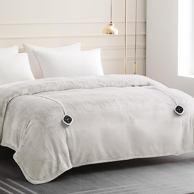 HOMLYNS LuxeHeat Heated Blanket Electric Blanket Queen Size, Soft Flannel Sherpa Heating Blanket with 10 Heat Settings, 1-10 hrs Timer Auto Shut Off (84x90 inches, Cream)