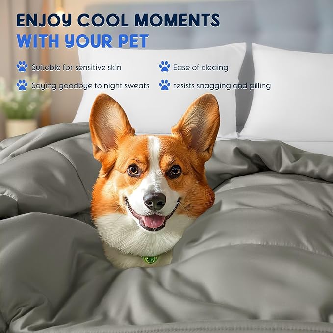 Rwlvpe Cooling Comforter Queen Size, 100% Rayon Derived from Bamboo Shell, Cooling Blanket for Hot Sleepers, Q-Max>0.48 Breathable Bamboo Fill Duvet Insert (90"x90", Grey)