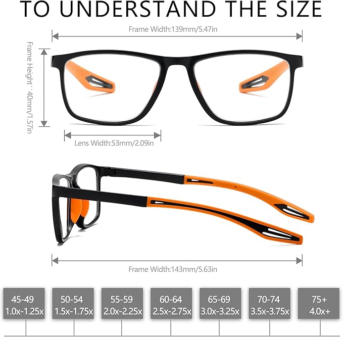 Reading Glasses for Men Sporty Design TR90 Blue Light Blocking Reader Comfortable and Flexible Lightweight +1.75
