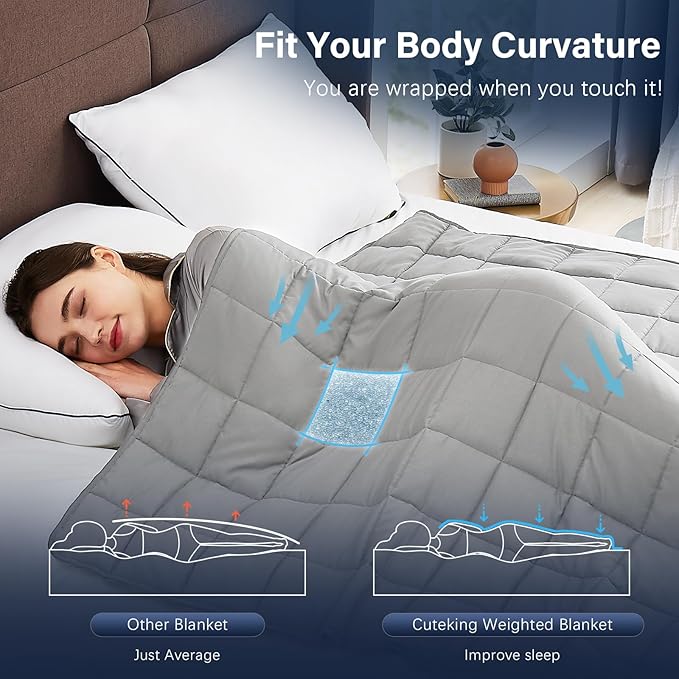 CuteKing Weighted Blanket for Adults: Weighted Blanket with Premium Glass Beads - Breathable Heavy Blanket for Comfort Sleep - Thick Blanket for Adult All Season (20lbs, 80"x87", Light Grey)