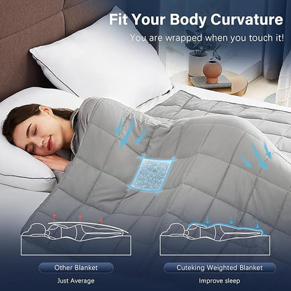 CuteKing Weighted Blanket for Adults: Weighted Blanket with Premium Glass Beads - Breathable Heavy Blanket for Comfort Sleep - Thick Blanket for Adult All Season (20lbs, 60"x80", Light Grey)