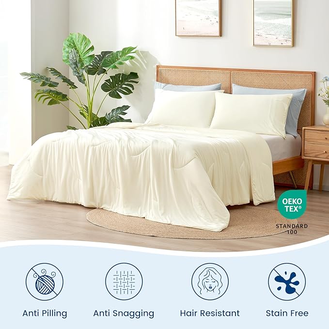 Cozy Bliss Deluxe Dual-Sided Cooling Comforter King Size, Ultra-Soft Lightweight Breathable Silky Cooling Blankets with Q-Max>0.45 for Bedroom, Hot Sleepers & Night Sweats, Snow Ivory, 106"x90"