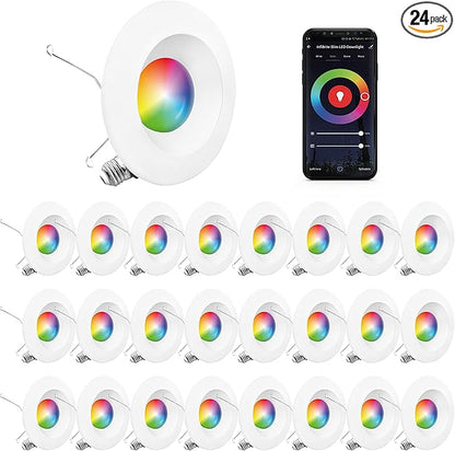 INFIBRITE 5 and 6 Inch WiFi Smart 12W 1100LM Recessed Retrofit LED Sleek Series Light Kit (Includes E26 Connector) Compatible with Alexa and Google, Wet Rated (24 Pack)