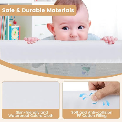 HONEY JOY Bed Rail for Toddlers, 60-Inch Extra Long, Foldable Portable Swing Down Safety Bed Guard Rail, Toddler Bed Rails for Crib, King Queen Full Twin Size Bed Mattress (White)