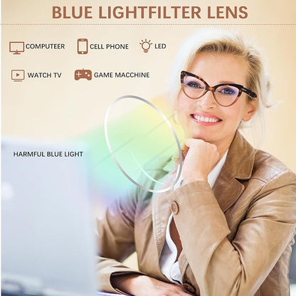 6 Pack Fashion Cat Eye Reading Glasses for Women Blue Light Blocking Oversized Spring Hinges Computer Readers