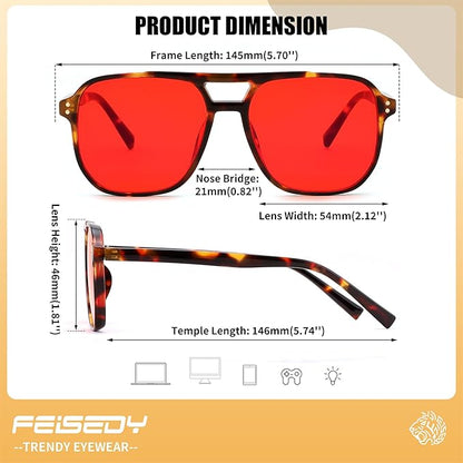 FEISEDY Sleep Blue Light Glasses for Woman Men 99.9% Computer Gaming Red Lens Eyeglasses Reduce Eyestrain G2835