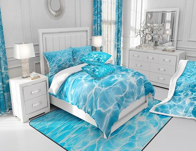 Manfei Summer Sheet Set Twin Size, Blue Water Texture Print Bedding Set for Kids Boys Girls Teens Bedroom Decor, Tropical Summer Pool Bed Sheet Set 3pcs (Fitted Sheet, Flat Sheet, 1 Pillowcase)
