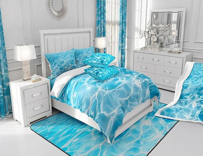 Manfei Summer Sheet Set Full Size, Blue Water Texture Print Bedding Set for Kids Boys Girls Teens Bedroom Decor, Tropical Summer Pool Bed Sheet Set 4pcs (Fitted Sheet, Flat Sheet, 2 Pillowcases)