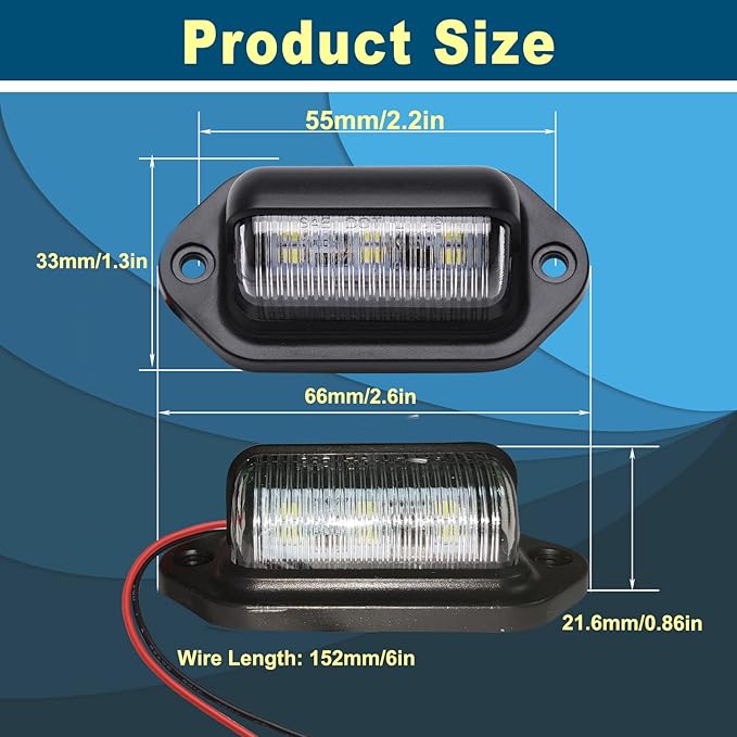 20PCS Xenon White LED License Plate Light, 12V-24V DC Waterproof 6-SMD License Plate Lamp Taillight, For Truck SUV Trailer Van RV Boats as Step Courtesy Light, Dome/Cargo Lights or Under Hood Light