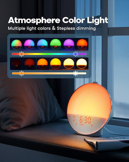 Dekala Sunrise Alarm Clock, Wake Up Light, Smart APP Control, Sundown Sleep Sound Machine, Dual Alarms, FM Radio, Natural Alarm Sounds, Alarm Clock for Heavy Sleepers Kids Adults, Ideal Gift