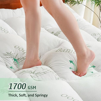 DOWNCOOL 3 Inch Queen Mattress Topper – Cooling Memory Foam Mattress Topper for Back Pain Relief, Breathable Bamboo Viscose Air Layer, 1700 GSM Fill, Deep Pocket Fits 8–21 Inch