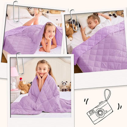 yescool Weighted Blanket 5 Pounds, Blanket Gifts for Boys and Girls, Small Weighted Throw Blankets Washable Heavy Blankets, Winter Weighted Comforter for 40-70lbs, 36 * 48in, Light Purple