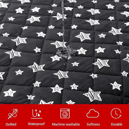 Waterproof Dog Bed Covers Replacement Washable Pet Hair Easy to Remove, Noiseless Quilted Puppy Pet Bed Cover Lovely Black Star Print 27x36 Inches, for Dog/Cat, Cover Only